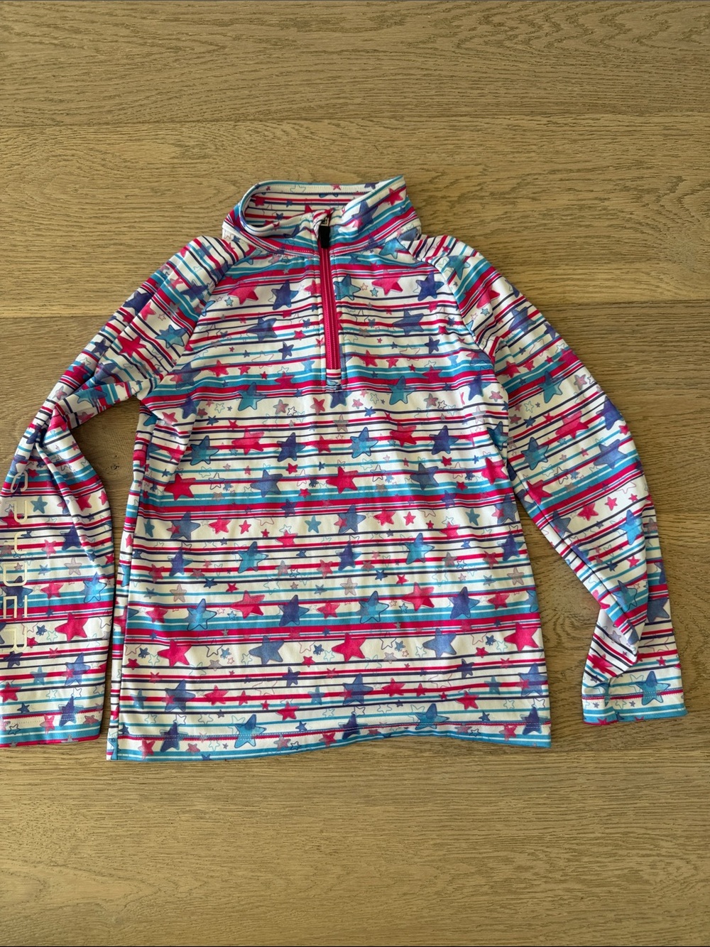 Spyder Girls' Star-Striped Quarter-Zip Pullover in Pink, Blue & White
